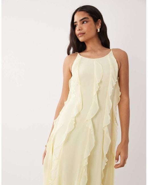 Vila Natural Tie Shoulder Ruffle Cami Maxi Dress