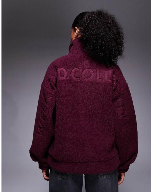 ASOS Purple Weekend Collective Borg Zip Through Fleece With Burnout Graphic