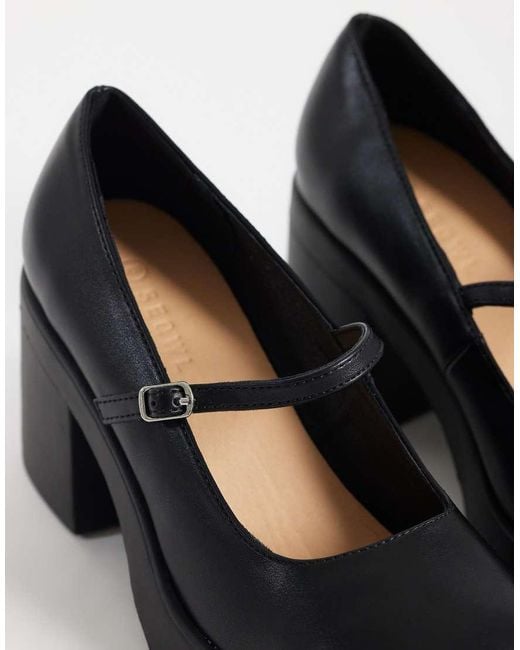 SEQWL Wide Fit Black Audi Heeled Mary Janes