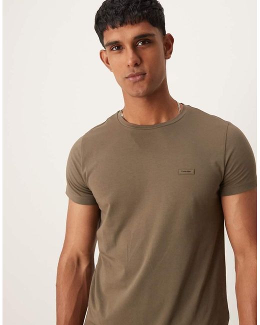 Camiseta Verde Oliva Elástica De Corte Slim De Calvin Klein de hombre de color Brown