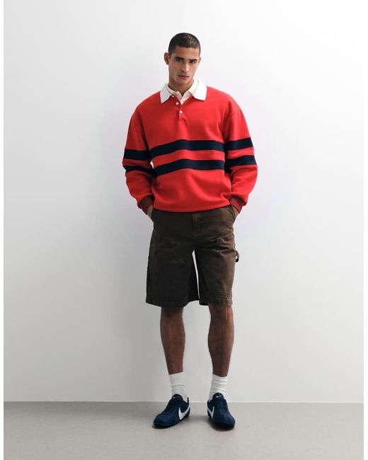 ASOS Red Oversized Rugby Sweatshirt With Contrast Panelling for men