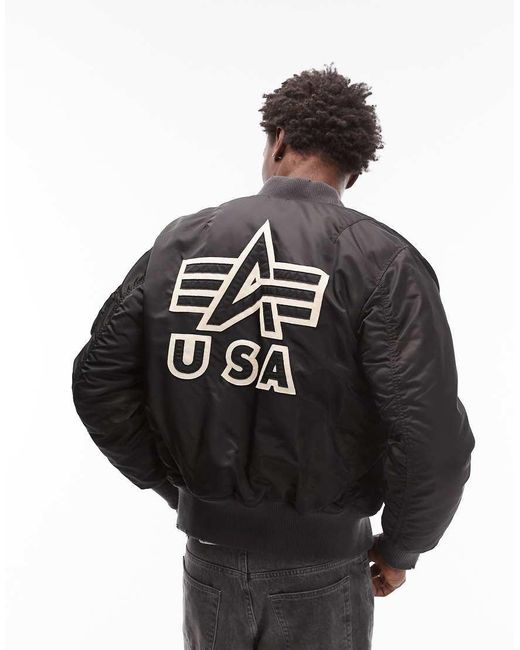 Alpha Industries Black Ma-1 Distressed Back Logo Bomber Jacket for men