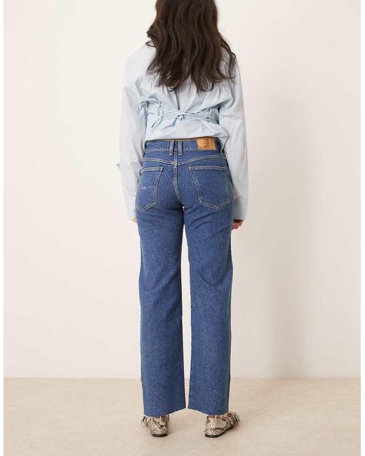 Free People Blue Risk Taker Mid-rise Straight Leg Jeans