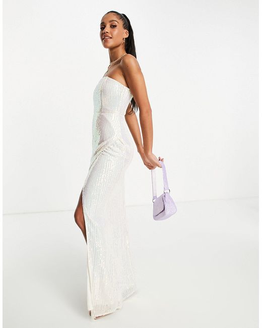 Club l embellished sequin top strapless fishtail maxi dress