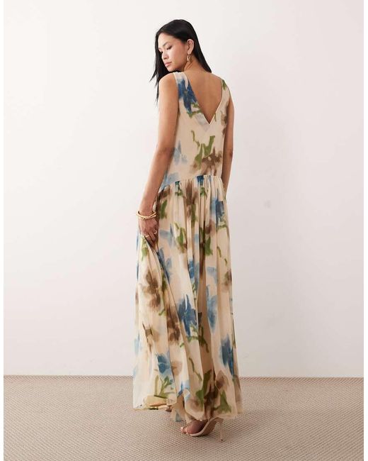 ASOS Natural Asos Design Tall Racer Neck Smock Maxi Dress