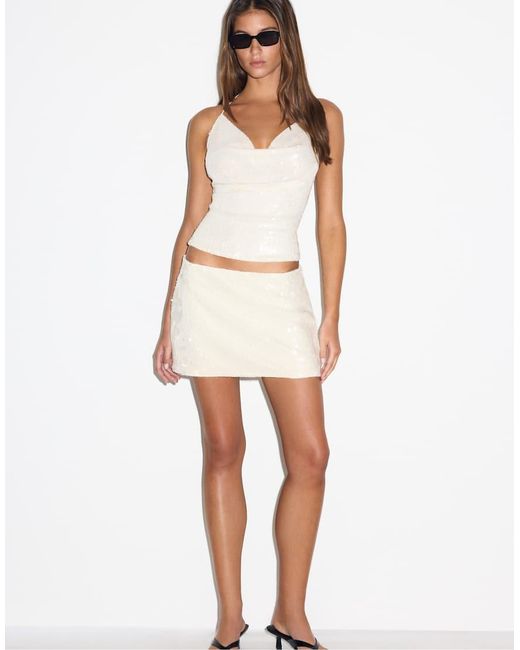 Stradivarius White Sequin Mini Skirt