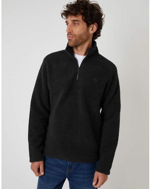 Threadbare Black Quarter Zip Borg Sweatshirt for men