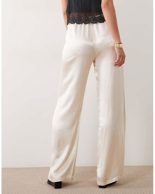 SNDY'S Natural Satin Drawstring Wide Leg Trouser