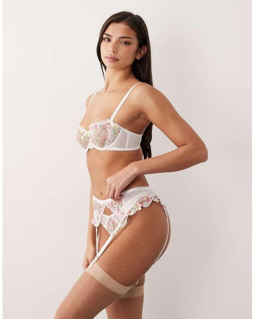 Boux Avenue Brown Zinnia Floral Embroidered Garter Belt