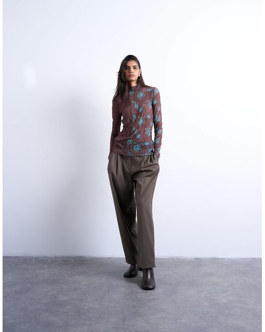 TOPSHOP Purple Spliced Crinkle Mesh Long Sleeve Top