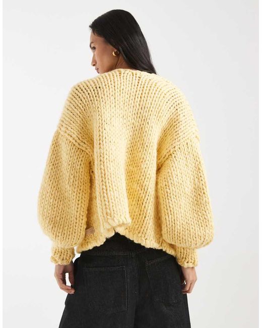 Kiwi & Co White Love Me Later Contains Wool Hand Knitted Chunky Knit Dropped Shoulder Balloon Sleeve Cardigan