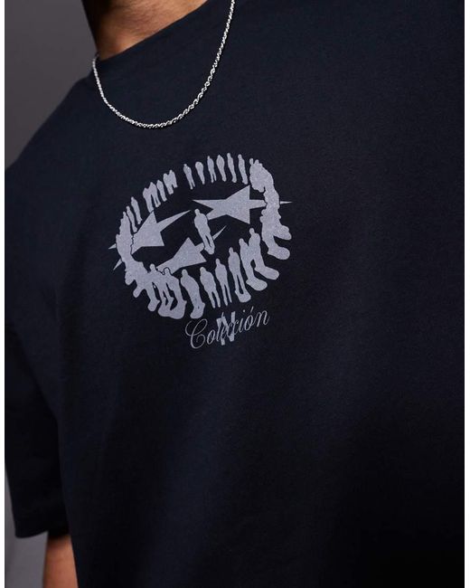Camiseta Negra Extragrande Con Estampado Gráfico Cósmico De ASOS de hombre de color Blue