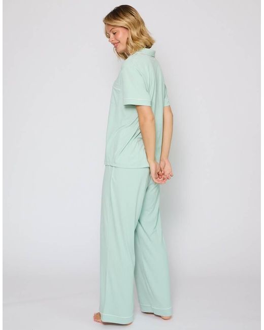 Loungeable Green Rib Short Sleeve Traditional Shirt And Long Pant