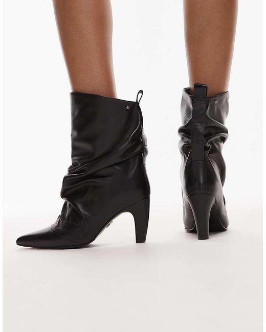 Bronx Black Ruched Detail Mid Ankle Boots