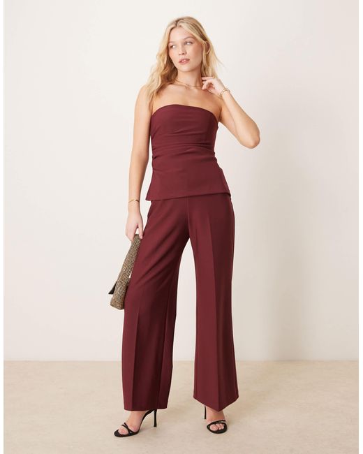 Abercrombie & Fitch Red Strapless Longline Tube Jumpsuit With Velvet Detailing