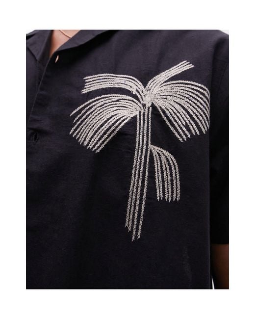 Topman Blue Short Sleeve Embroidered Palm Shirt for men