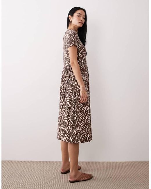 Wednesday's Girl Brown Short Sleeve Midaxi Smudge Spot Print