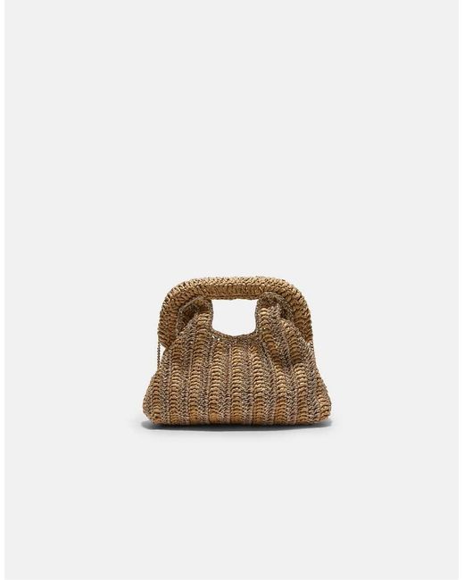 Stradivarius White Metallic Raffia Bucket Bag