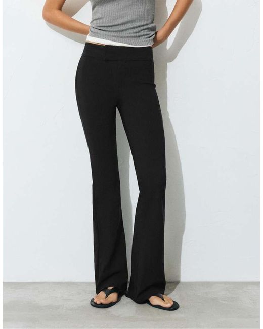 Pull&Bear White Mid-waist Flared Trousers