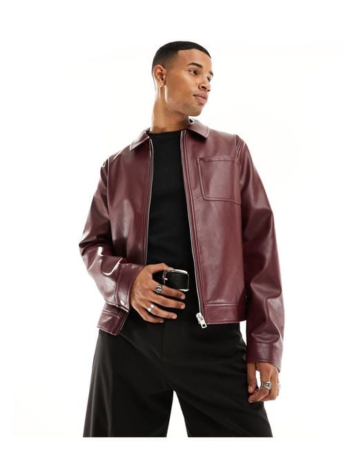 ASOS Red Faux Leather Harrington Jacket for men