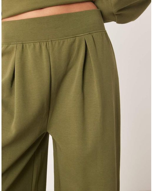 ASOS Green Interlock Wide Leg Trackies With Wide Waistband Detail