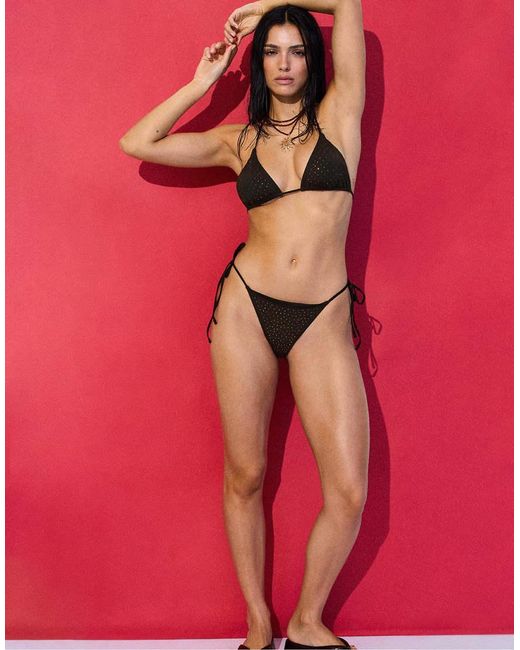 Stradivarius Red Shimmery Triangle Bikini Top