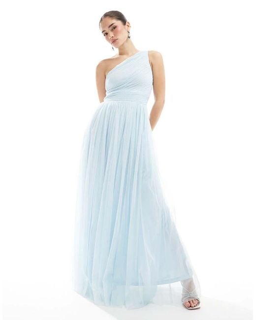 LACE & BEADS Blue Bridesmaid One Shoulder Maxi Dress