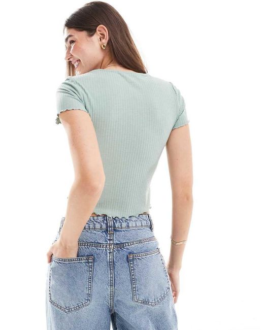 ONLY Blue Cropped Lettuce Edge T-Shirt