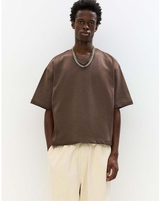 Pull&Bear Brown Cropped T-shirt for men