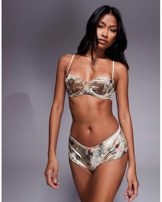 ASOS Brown Misty Velvet Abstract Floral Straight Neck Underwire Balcony Bra
