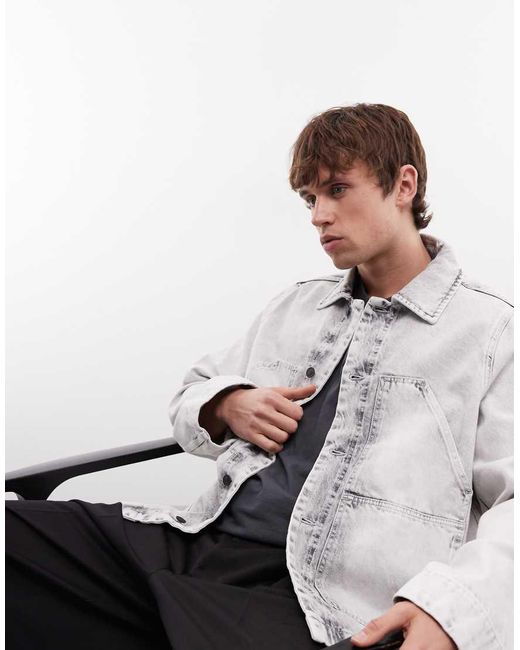 AllSaints Gray Mukesh Button Through Denim Shacket for men