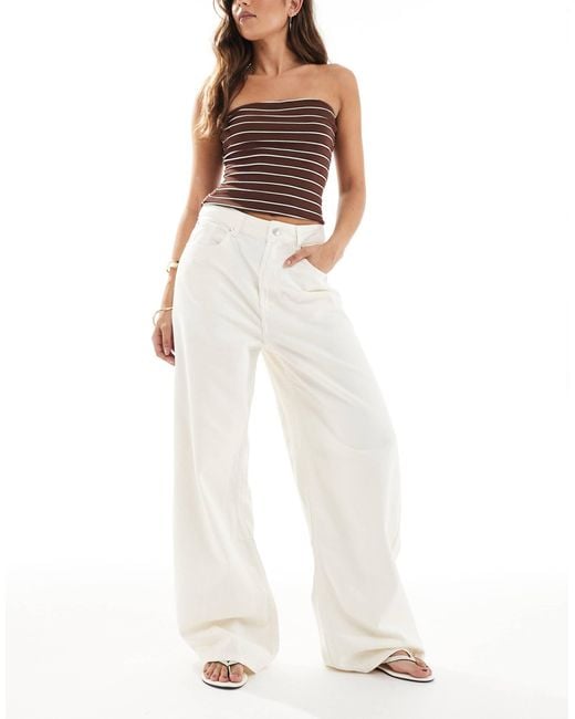 ASOS White High Waisted Wide Leg Jeans With Cinch