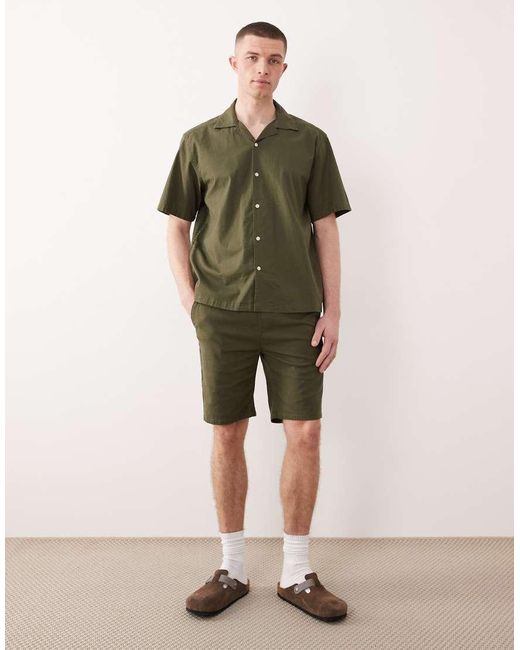 Only & Sons Green Linen Look Revere Collar Shirt Co-ord for men