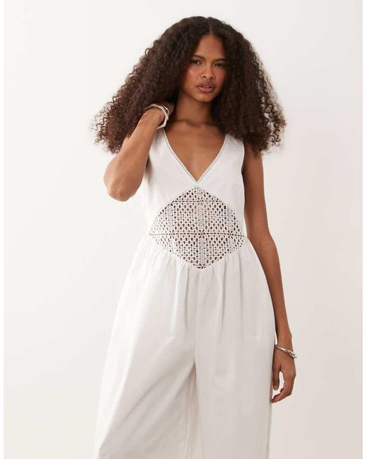 ASOS Natural Jumpsuit With Crochet Waist Panel