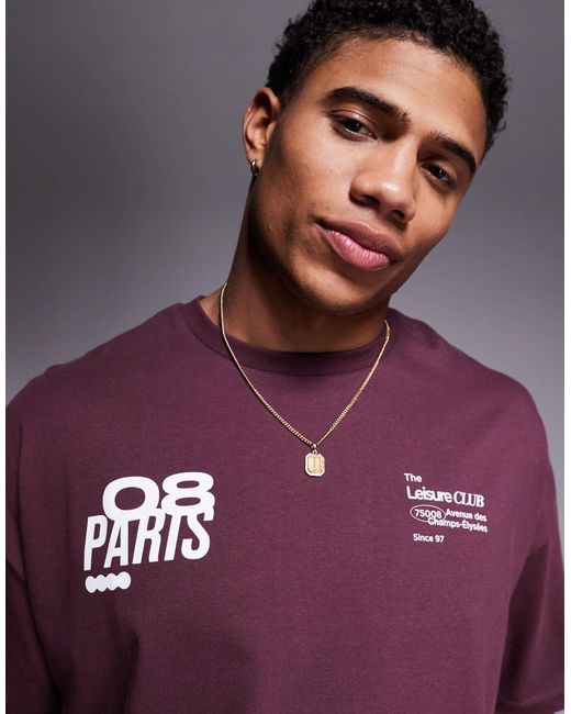 ASOS Purple Cropped Oversized T-shirt With Graphics for men