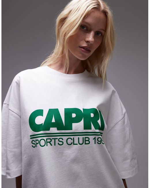 T-shirt oversize à motif capri sports club TOPSHOP en coloris Gray