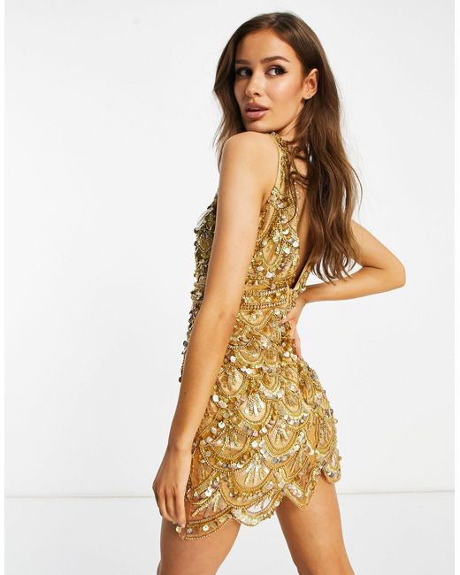 A Star Is Born Metallic Embellished Mini Dress With Scallop Detail