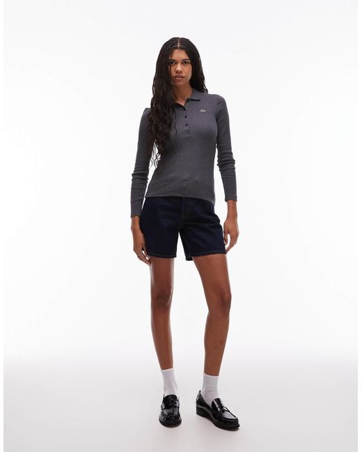 Lacoste Blue – geripptes, langärmliges polohemd