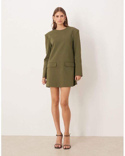 green shoulder pad dress Shoulder Pad Shift Midi Dress Black / M main image 1