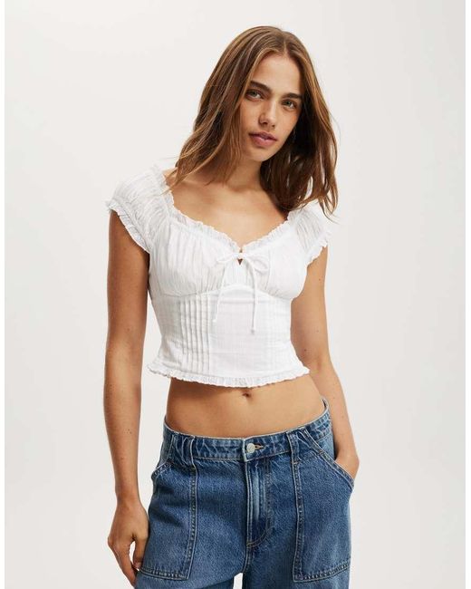 Cotton On White Greta Frill Sleeve Blouse