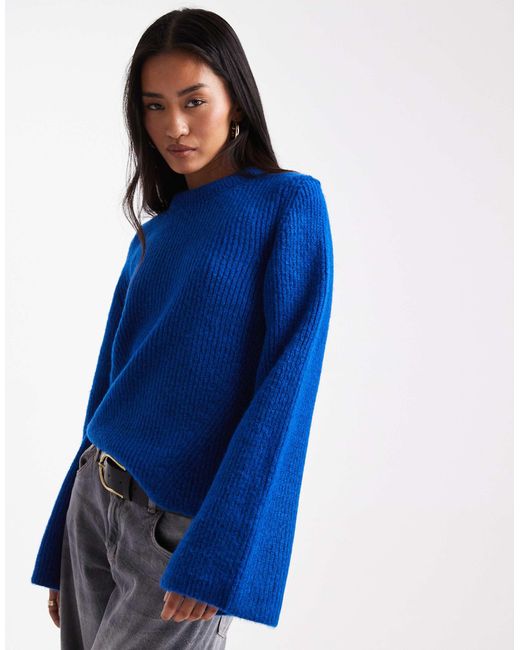 ASOS Blue Crew Neck Jumper With Bell Sleeves