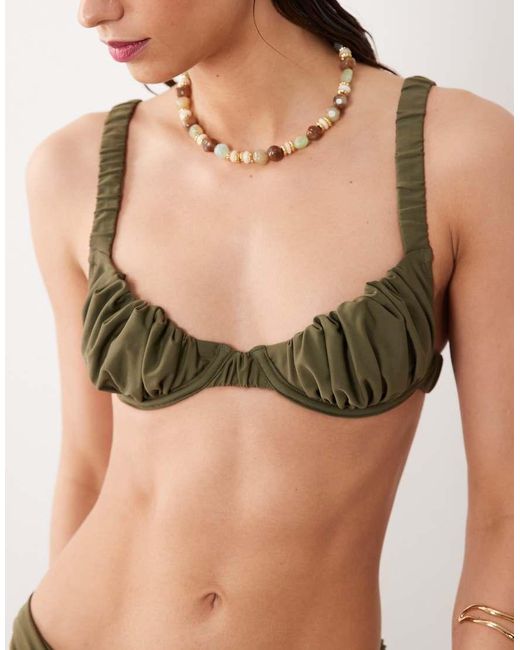 Miss Selfridge Natural Mix And Match Ruched Cup Bikini Top