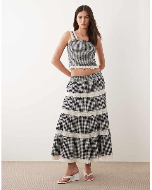 Nobody's Child Gray Lace Trim Shirred Bodice Cami Top Co-Ord