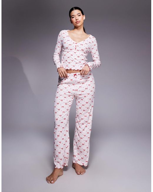 River Island Purple Jersey Bow Print Pyjamas