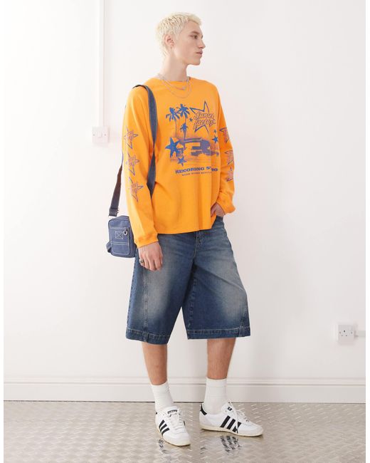 Collusion Orange Long Sleeve Skater Fit T-shirt for men