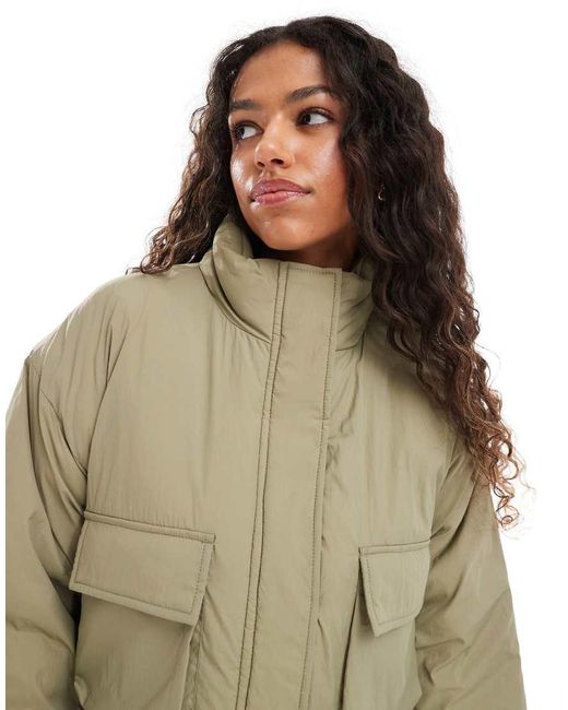 Brave Soul Green Funnel Neck Short Padded Jacket With Pockets