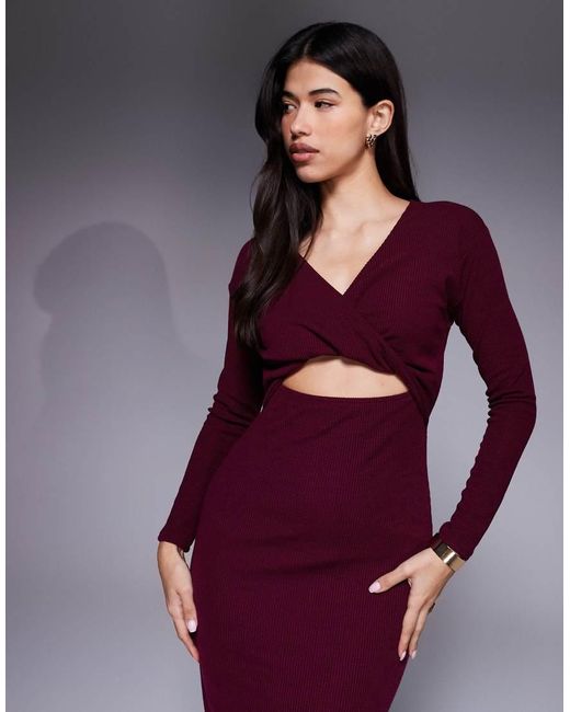 ASOS Purple Knot Detail Ribbed Midi Dress