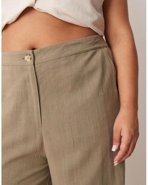 Curve - pantalon droit décontracté en lin mélangé - kaki ASOS en coloris Natural