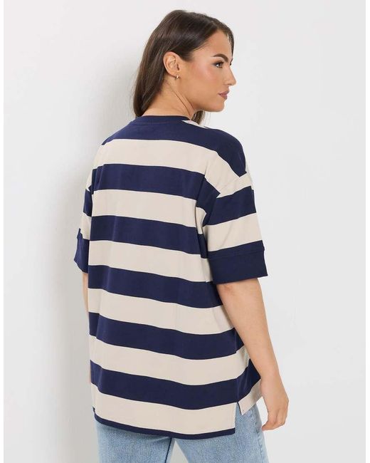 Yours Clothing Blue Stripe Heavyweight T-Shirt
