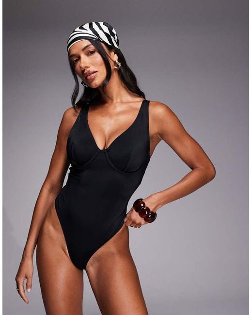 ASOS Black Fuller Bust Revenge Marina Sculpting Underwired Swimsuit